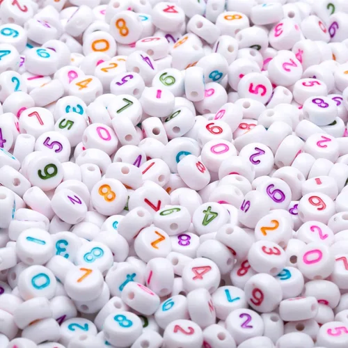 Miniatura 10 de 1000 cuentas acrílicas de números del 0 a 9 cuentas redondas mixtas de 0.16 x 0.27 pulgadas para hacer joyas, pulseras, collares, llaveros