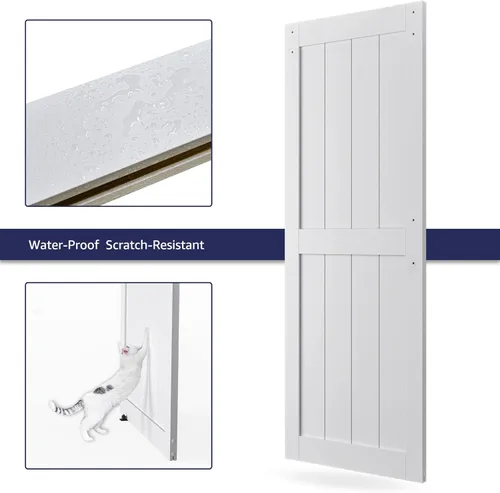 Miniatura 6 de Puerta corrediza de granero MDF de 30 x 84 pulgadas con kit de herrajes para puerta de granero de 5 pies y asa, agujeros preperforados, fácil Blanco