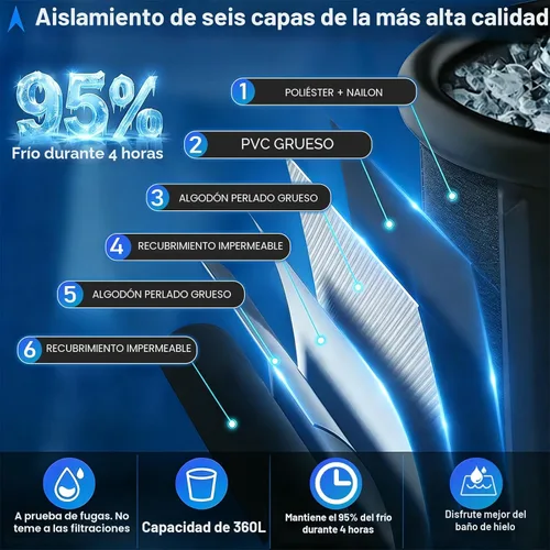 Miniatura 4 de Wxtkkom Bañera de hielo para atletas, bañera fría de 119 galones con cubierta para recuperación, terapia de agua fría, bañera fría portátil