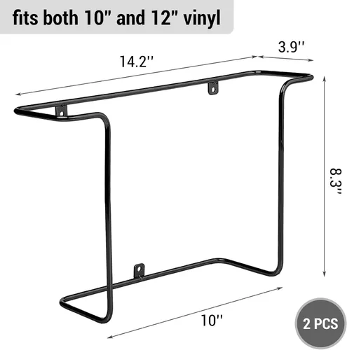 Miniatura 5 de MyGift Paquete de 2 soportes de vinilo para montaje en pared, estante flotante para discos de vinilo, estantes de exhibición de pared de metal negro