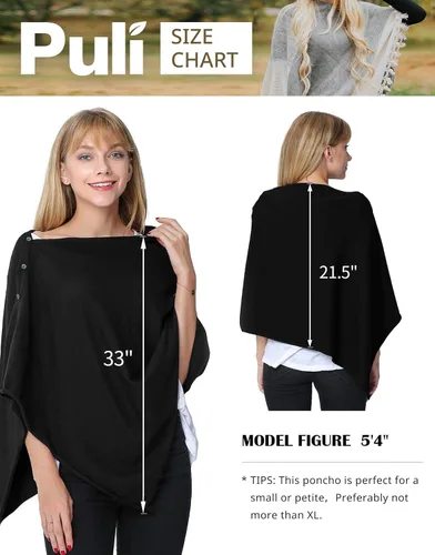 Miniatura 6 de PULI - Poncho versátil tejido para mujer con botones de peso ligero para primavera verano y otoño chal poncho capa suéter de punto