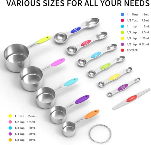 Miniatura 2 de TILUCK Juego de tazas medidoras y cucharas medidoras magnéticas, tazas medidoras de acero inoxidable, 6 cucharas medidoras de acero inoxidable