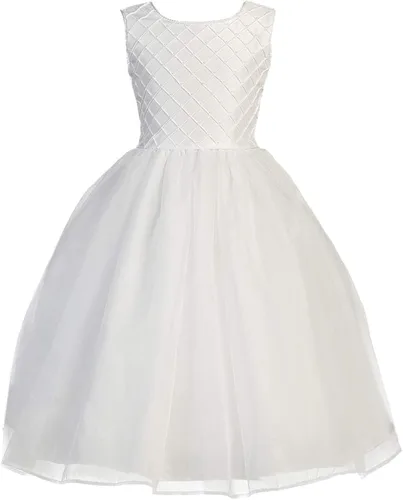 Miniatura 4 de Swea Pea Lilli vestido de comunión Shantung blanco con corpiño escondido y detalles de perlas