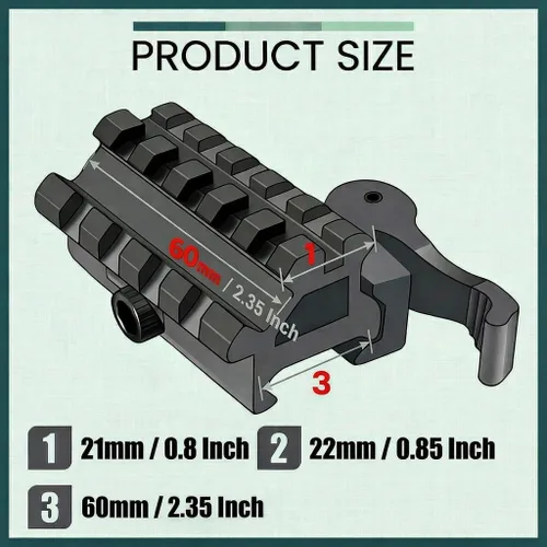 360 Tactical Picatinny de 1 pulgada de alto perfil de montaje elevador corto negro mate 8 ranuras para visores y ópticas (90 y 45 grados - montaje)