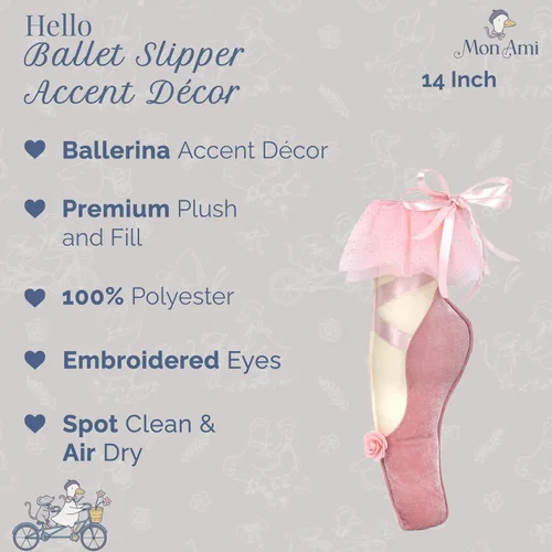 Miniatura 2 de MON AMI Decoración de Acento de Zapatilla de Ballet – 14" Almohada de Zapato de Ballet de Felpa Rosa para Guardería, Habitación de Niños