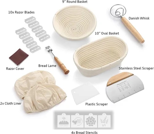 Miniatura 2 de Saint Germain Bakery Cesta Banneton de pan redondo prémium con forro – Cesta perfecta para hacer pan hermoso