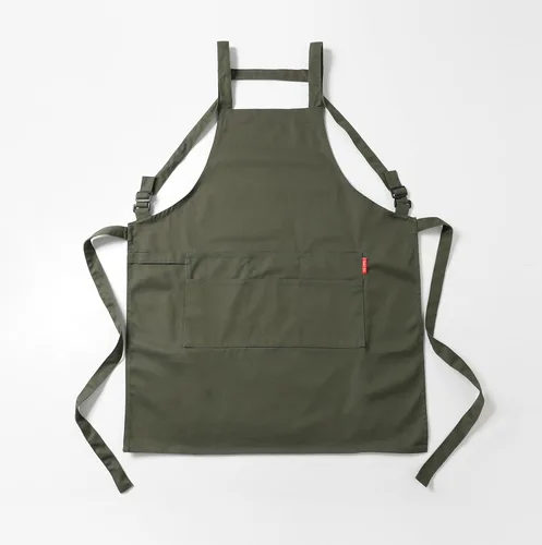 Miniatura 2 de Jeelow Delantal de cocina de algodón o sarga de algodón para hombres y mujeres, ajustable con bolsillos ajustables