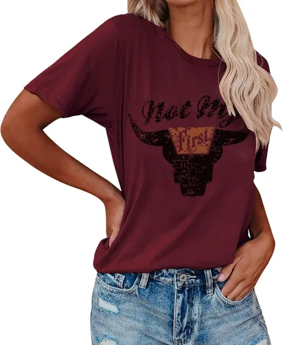 Miniatura 2 de Ladies Summer Tops 2023 Funny Skeleton Rabbit Ears Graphic Short Sleeve Tshirt Casual Loose Cow Bull Pullover