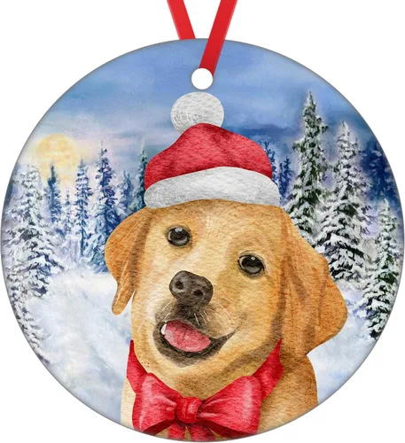 Labrador Retriever Adorno de Navidad para perro para decoración del árbol de Navidad, copo de nieve, adorno de Navidad de invierno, adorno colgante