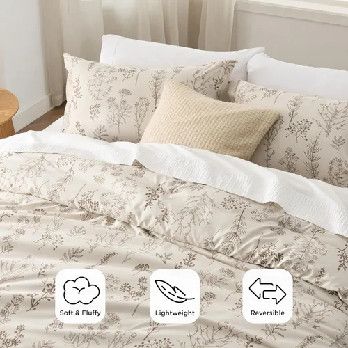Miniatura 3 de Bedsure - Juego de edredón de tamaño queen, 3 piezas, bonito, con estampado floral, 1 suave edredón con diseño botánico de flores y 2 fundas de 28