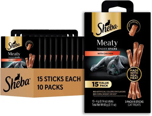 Miniatura 11 de Sheba Palitos Tiernos de Carne Premios para Gatos con Sabor a Pollo, 0.14 oz., 5 Unidades, Paquete de 10 (50 Palitos en Total)