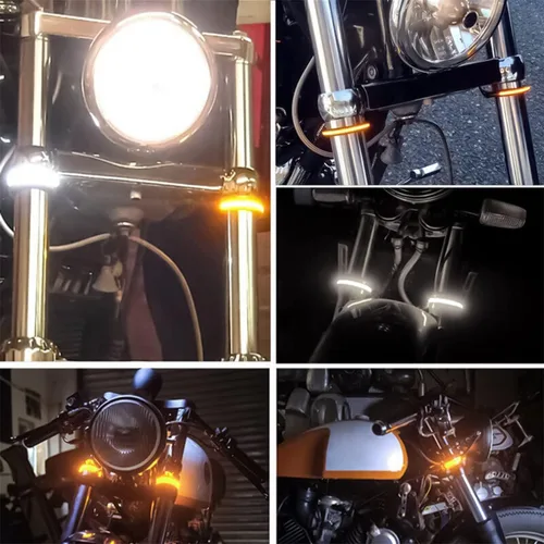Miniatura 6 de zipelo 2 luces LED de señal de giro para motocicleta, intermitentes flexibles de doble color blanco y ámbar para horquilla con función switchback