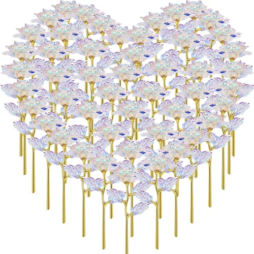 Miniatura 11 de Lyrow 12 rosas de galaxia con tallos, regalo para ella, rosa de cristal falsa preservada para siempre, 24 quilates, para decoración de cumpleaños