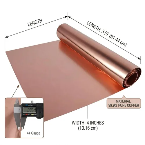 Miniatura 2 de Lámina de cobre premium en hoja metálica de 44 calibre (0.05mm) x 4 pulgadas x 10 pies para joyería, manualidades, reparaciones, malla de cobre