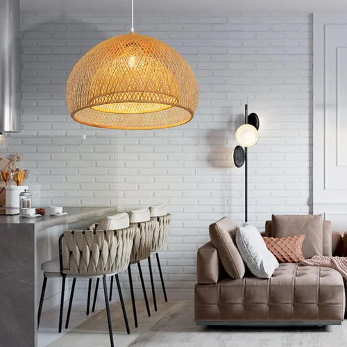 Miniatura 2 de Arturesthome Lámpara colgante de bambú de tejido de 23.6 pulgadas para isla de cocina, candelabro de mimbre, lámpara de techo colgante tejida a mano