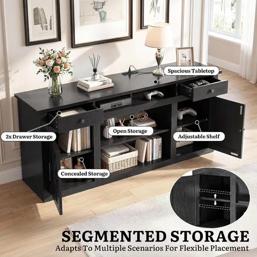 Miniatura 3 de YITAHOME Soporte de TV de granja para TV de 65 pulgadas, centro de entretenimiento con armarios y cajones de almacenamiento, consola de TV para sala
