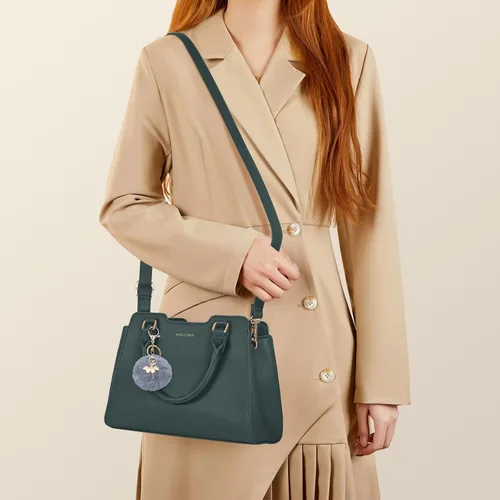 Miniatura 3 de IGOLUMON Bolso de mujer con asa superior de cuero vegano sintético Satchel Monedero para mujer Bolso de mano de diseñador con lindo pompón