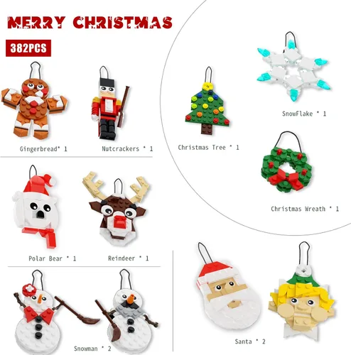 Miniatura 2 de Tenhorses Juego de adornos para árbol de Navidad 11 en 1, corona, Papá Noel, muñeco de nieve, cascanueces, oso polar, pan de jengibre, reno, copo