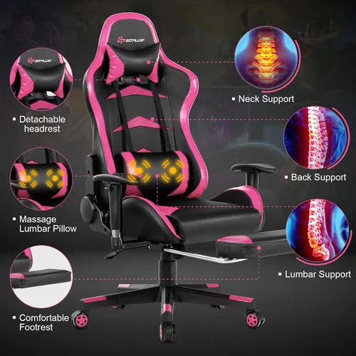 Miniatura 5 de GORELAX Silla de masaje para videojuegos, silla reclinable para computadora con soporte lumbar, brazos ajustables, reposapiés, respaldo alto, silla