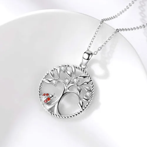 Miniatura 7 de JUSTKIDSTOY Collar con colgante de árbol de la vida, diseño de mariquitaunicorniolama, plata de ley 925, joyería de animales lindos regalos