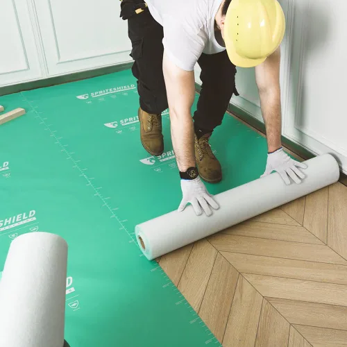 Miniatura 10 de Protección temporal resistente para suelos de 39 pulgadas x 100 pies, para construcción y renovación, color verde, película protectora de superficie