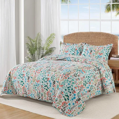 Miniatura 11 de BEDISELY Colchas de algodón tamaño Queen, colcha ligera estilo granja tamaño Queen (90 x 98 pulgadas), juego de ropa de cama floral suave