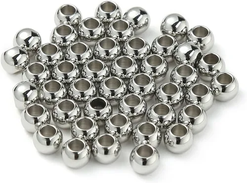 Miniatura 5 de 60 cuentas espaciadoras redondas de acero inoxidable chapadas en oro de 0.079 pulgadas con agujero de 0.079 pulgadas, cuentas sueltas sin costuras