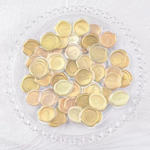 Miniatura 8 de Calcomanías de sello de cera dorada mixta, 54 unidades, calcomanías de sellos de sobre, calcomanías adhesivas antiguas para Navidad, invitaciones
