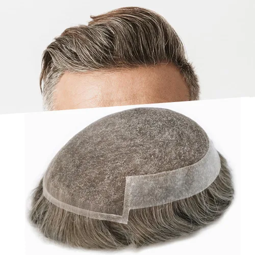 Miniatura 20 de Sistema de repuesto de cabello humano europeo con encaje frontal suizo para hombre, tupé para hombre, pieza de cabello, nudo blanqueado, línea #17