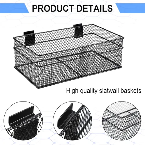 Miniatura 4 de Barydat Juego de 4 cestas de metal ventilado para colgar en la pared, accesorios para colgar en la pared, accesorios para panel de almacenamiento