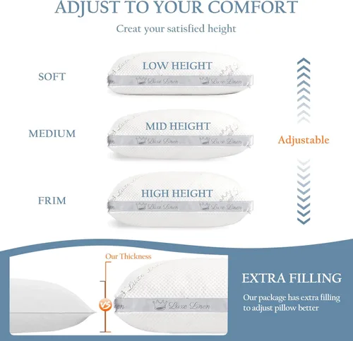 Miniatura 3 de Almohada de cama de algodón orgánico tamaño estándar Almohada ajustable de espuma viscoelástica triturada para dormir lateral y estómago, paquete