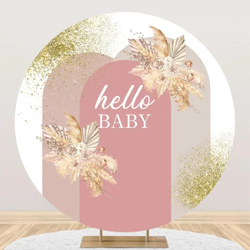 Miniatura 2 de AOFOTO Cubierta de fondo redonda bohemia de 3 x 3 pies para baby shower, cubierta de arco rosa bohemio chic con flores, tema de Hello Baby, fondo