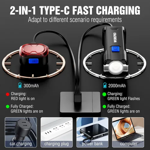 Miniatura 5 de WORKPRO Luz de bicicleta para conducción nocturna, luces de bicicleta recargables ultra brillantes delanteras y traseras, 3+5 modos de juego