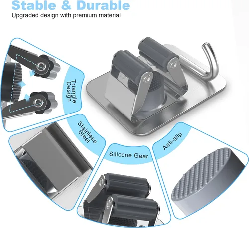 Miniatura 3 de Paquete de 2 soportes de pared para escobas, organizador de trapeador de acero inoxidable 304 con ganchos, sin adhesivo para taladro e instalación