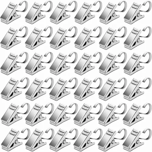 BIHRTC Paquete de 50 clips para cortina engrosados de acero inoxidable con ganchos, colgador de luces, soporte pequeño de alambre metálico para