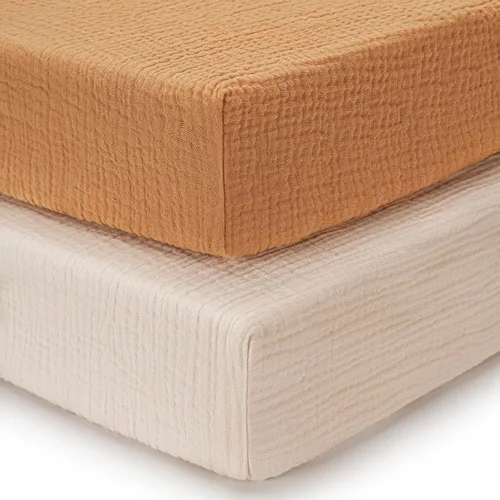 Miniatura 13 de Blissful Diary Sábanas de muselina para mini cuna, sábanas ajustadas para colchón Pack N Play, algodón suave para niños y niñas, paquete de 2