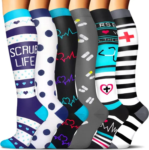 Miniatura 44 de SunFeeling - Calcetines de compresión para mujeres y hombres, 6 pares, brinda soporte a enfermeras, al correr, practicar atletismo y deportes