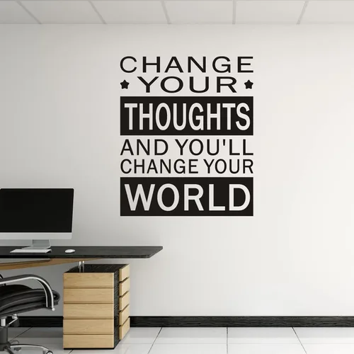 Miniatura 2 de VODOE Calcomanías de pared XL con texto en inglés «Change Your Thoughts and You'll Change Your World», para gimnasio, oficina, escuela, aula, citas