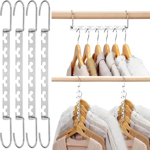 HOUSE DAY Paquete de 4 perchas que ahorran espacio para ropa, organizador de perchas resistentes, capacidad de 30 libras, colgador mágico de metal,