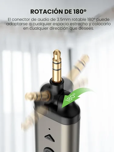 Miniatura 4 de HVMLAK Air88 Bluetooth 5.4 Adaptador Aux, conector de 3.5mm giratorio 180°, para estéreo de coche y hogar, llamadas manos libres, batería de 12