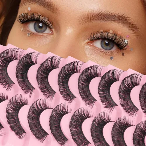 Miniatura 12 de Ahrikiss - Pestañas rusas postizas con banda, rizadas y esponjosas de visón sintético que parecen extensiones, 10 pares de pestañas postizas