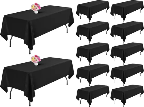 Miniatura 16 de Paquete de 6 manteles redondos negros de poliéster de 90 pulgadas para mesas redondas, resistentes a las manchas y a las arrugas, lavables