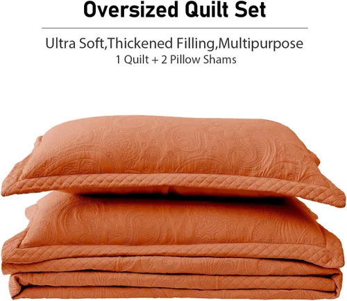 Miniatura 7 de Qucover Alaska King Colcha 132 x 120 pulgadas, colcha extragrande de color naranja quemado, 3 piezas de microfibra suave, ligera, colchas King
