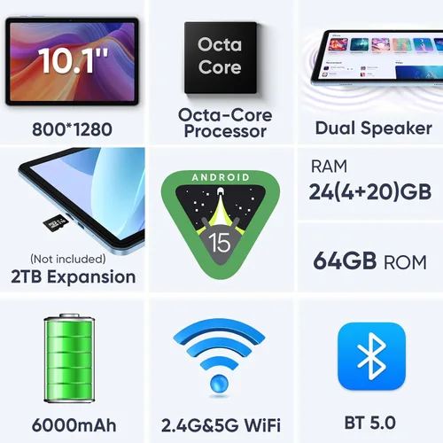 Miniatura 2 de EDDBNi Tablet Android 15 de 10.1 pulgadas Tablet 2025 últimas Tablets con teclado ratón 24GB+64GB 2TB de expansión 6000mAh procesador Octa-Core Azul