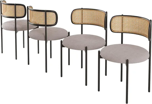 Miniatura 10 de Farini Juego de 4 sillas de comedor tapizadas modernas, sillas de comedor con respaldo de ratán, sillas de cocina decorativas con patas de metal
