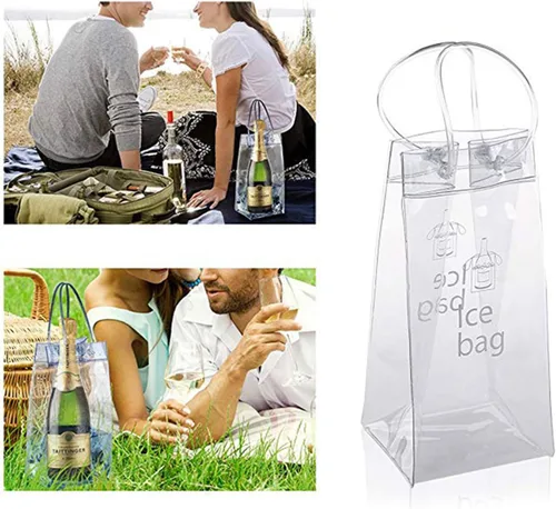 Miniatura 5 de Bolsa de vino de hielo, portátil, plegable, transparente, con asa, para fiestas, exteriores, champán, cerveza fría, vino blanco, bebidas frías