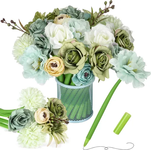Miniatura 7 de BBTO 24 bolígrafos con forma de flor para mujeres, margarita, rosa, lirio, clavel, con punta de flor, bolígrafo de gel negro, regalo para el Día