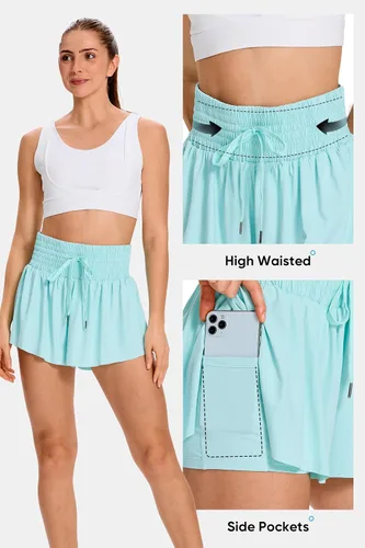 Miniatura 4 de Blaosn Pantalones cortos deportivos fluidos para mujer, entrenamiento, correr, gimnasio, yoga, falda pantalón de cintura alta, falda de sudor, ropa