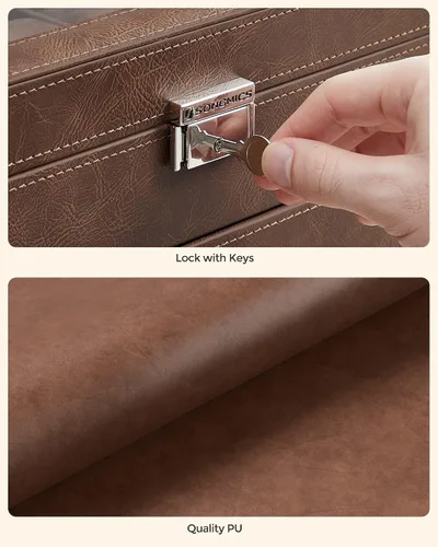 Miniatura 49 de SONGMICS UJWB012 - Caja de reloj de 12 ranuras, caja de reloj con cerradura con tapa de vidrio, 2 capas, con 1 cajón para anillos, pulseras, idea