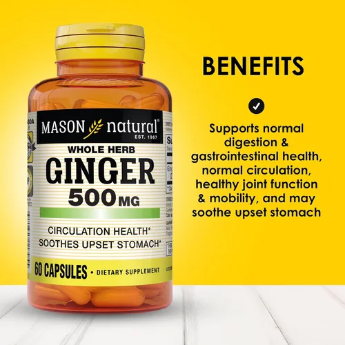 Miniatura 2 de MASON NATURAL Hierba entera jengibre 500 mg, suministro de 2 meses, suplemento herbario natural, 60 cápsulas
